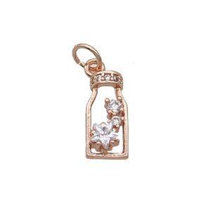 Copper Bottle Pendant Pave Zircon Rose Gold, approx 6-12.5mm