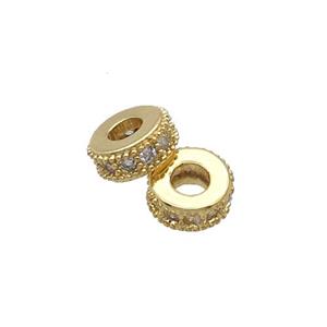 Copper Heishi Spacer Beads Pave Zircon Gold Plated, approx 6mm