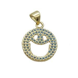 Copper Emoji Pendant Pave Turq Zircon Gold Plated, approx 15mm dia