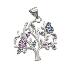 Copper Tree Pendant Pave Zircon Multicolor Platinum Plated, approx 20mm