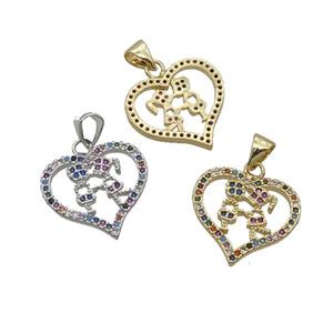 Copper Heart Pendant Pave Zircon Couple Multicolor Mixed, approx 18mm