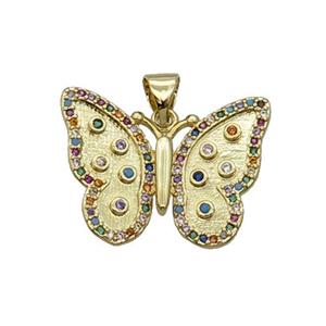 Copper Butterfly Pendant Pave Zircon Multicolor Gold Plated, approx 17-23mm