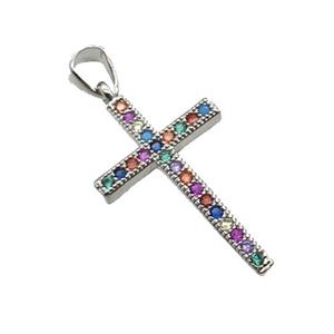 Copper Cross Pendant Pave Zircon Multicolor Platinum Plated, approx 15-25mm