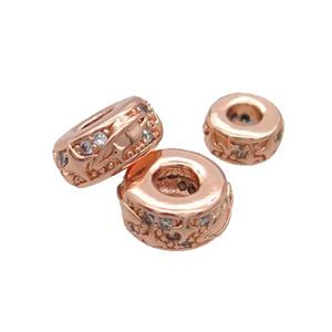 Copper Rondelle Beads Pave Zircon Rose Gold, approx 8mm