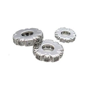 Copper Heishi Spacer Beads Pave Zircon Platinum Plated, approx 8mm