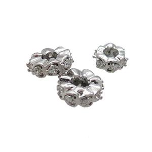 Copper Heishi Spacer Beads Pave Zircon Platinum Plated, approx 8mm