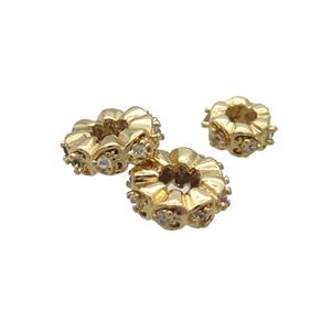 Copper Heishi Spacer Beads Pave Zircon Gold Plated, approx 8mm