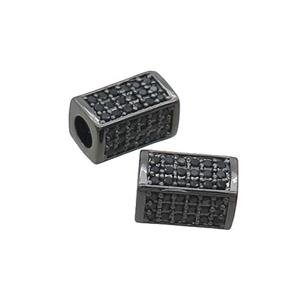 Copper Cuboid Beads Pave Black Zircon Large Hole Black Plated, approx 6-10mm, 3mm hole