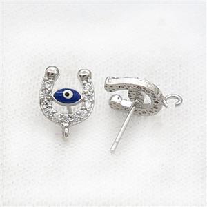 Copper Stud Earring Pave Zircon Eye Platinum Plated, approx 10mm