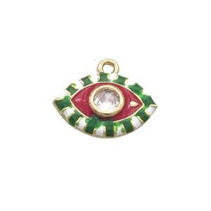 Copper Eye Pendant Pave Zircon Red Enamel Gold Plated, approx 9-14mm