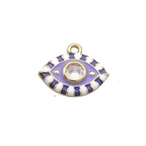 Copper Eye Pendant Pave Zircon Purple Enamel Gold Plated, approx 9-14mm