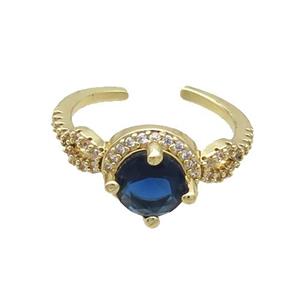 Copper Ring Pave Zircon Blue Crystal Gold Plated, approx 10mm, 18mm dia