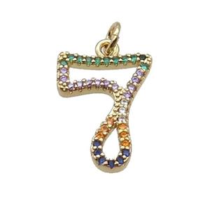 Copper Number-7 Pendant Pave Zircon Gold Plated, approx 14-18mm