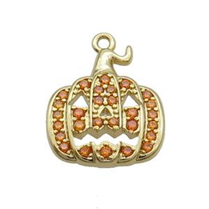 Copper Pumpkin Pendant Pave Zircon Halloween Gold Plated, approx 14-16mm