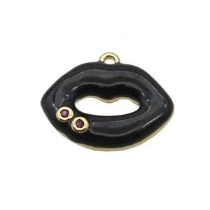 Copper Lips Pendant Black Enamel Gold Plated, approx 12-16.5mm