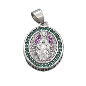 Copper Jesus Pendant Pave Zircon Oval Platinum Plated, approx 16-19mm