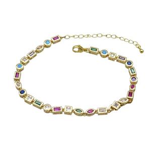 Copper Bracelet Pave Zircon Multicolor Gold Plated, approx 4-5mm, 17-22cm length