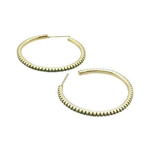 Copper Stud Earring Pave Zircon Circle Gold Plated, approx 35mm dia