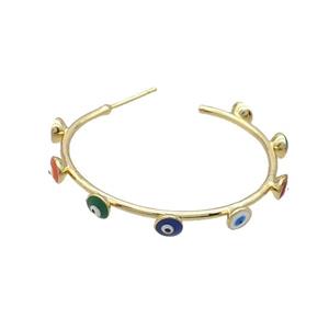 Copper Stud Earring Evil Eye Multicolor Enamel Gold Plated, approx 4.5mm, 35mm dia