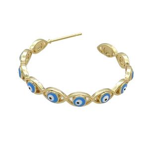 Copper Stud Earring Blue Enamel Evil Eye Gold Plated, approx 4.5mm, 32mm dia