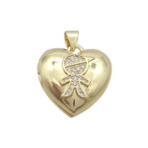 Copper Boy Kids Locket Pendant Pave Zircon Heart Gold Plated, approx 18mm