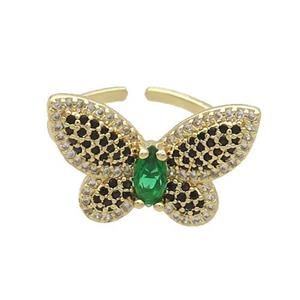 Copper Butterfly Ring Pave Zircon Gold Plated, approx 16-22mm, 18mm dia