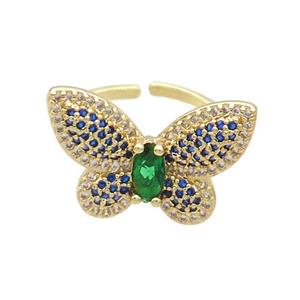 Copper Butterfly Ring Pave Zircon Gold Plated, approx 16-22mm, 18mm dia