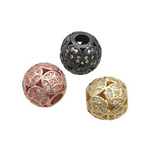 Copper Round Beads Pave Zircon Large Hole Mixed, approx 11.5-12.5mm, 4mm hole