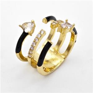 Copper Ring Pave Zircon Black Enamel Gold Plated, approx 12mm, 17mm dia