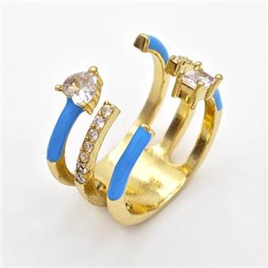 Copper Ring Pave Zircon Blue Enamel Gold Plated, approx 12mm, 17mm dia