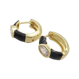 Copper Hoop Earring Black Enamel Gold Plated, approx 15mm dia