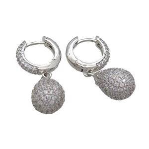 Coppear Hoop Earring Pave Zircon Teardrop Platinum Plated, approx 10-14mm, 14mm dia