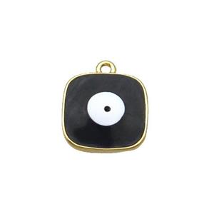 Copper Square Pendant Black Enamel Evil Eye Gold Plated, approx 11x11mm