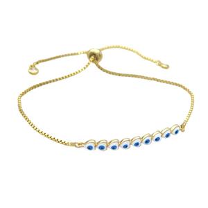 Copper Bracelet White Enamel Evil Eye Heart Adjustable Gold Plated, approx 4-35mm, 20-27cm length