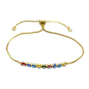 Copper Bracelet Multicolor Enamel Evil Eye Adjustable Gold Plated, approx 4-35mm, 20-27cm length