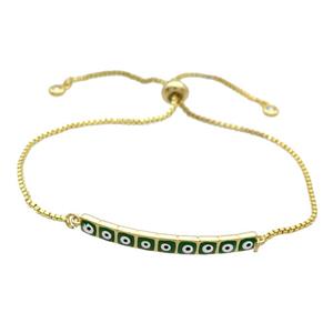 Copper Bracelet Green Enamel Evil Eye Adjustable Gold Plated, approx 4-35mm, 20-27cm length