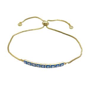 Copper Bracelet Blue Enamel Evil Eye Adjustable Gold Plated, approx 4-35mm, 20-27cm length