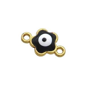 Copper Flower Evil Eye Connector Black Enamel Gold Plated, approx 8mm