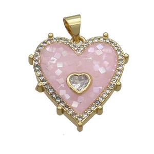 Copper Heart Pendant Pave Shell Pink Gold Plated, approx 20mm