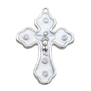 Copper Cross Pendant White Enamel Platinum Plated, approx 22-30mm