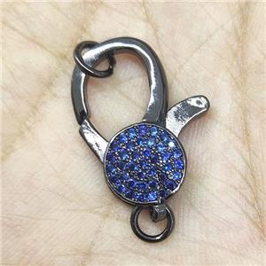 Copper Lobster Clasp Pave Blue Zircon Black Plated, approx 10-22mm