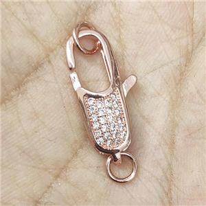 Copper Lobster Clasp Pave Zircon Rose Gold, approx 9-29mm