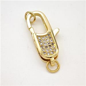 Copper Lobster Clasp Pave Zircon Gold Plated, approx 9-29mm