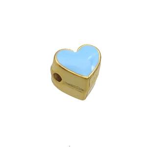 Copper Heart Beads Blue Enamel Gold Plated, approx 7.5mm