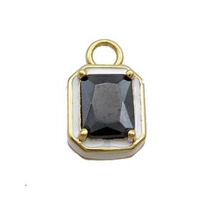 Copper Rectangle Pendant Pave Black Crystal Glass White Enamel Gold Plated, approx 9.5-11mm