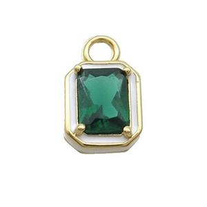 Copper Rectangle Pendant Pave Green Crystal Glass White Enamel Gold Plated, approx 9.5-11mm