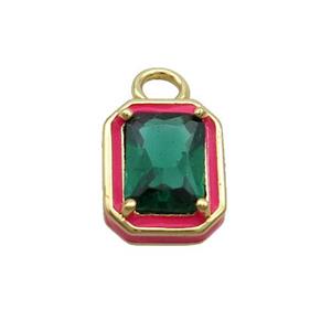 Copper Rectangle Pendant Pave Green Crystal Glass Red Enamel Gold Plated, approx 9.5-11mm