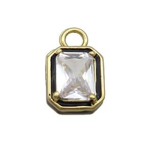 Copper Rectangle Pendant Pave Clear Crystal Glass Black Enamel Gold Plated, approx 9.5-11mm