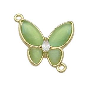 Copper Butterfly Connctor Pave Green Catseye Gold Plated, approx 16-18mm