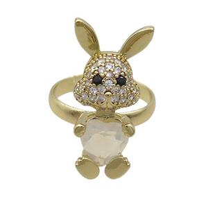 Copper Rabbit Ring Pave Zircon White Crystal Adjustable Gold Plated, approx 11-25mm, 18mm dia